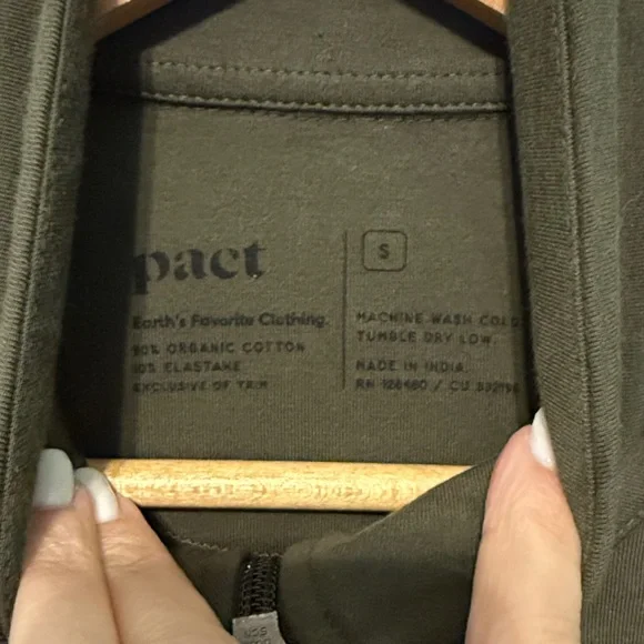 Perfect PACT Full Zip Jacket Sweatshirt Olive Green Organic Cotton - Picture 7 of 8